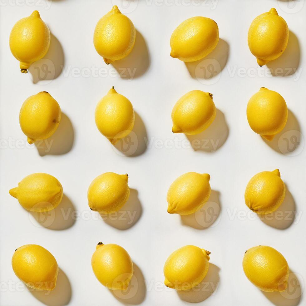 Fresh, vibrant lemons arranged in a neat pattern photo