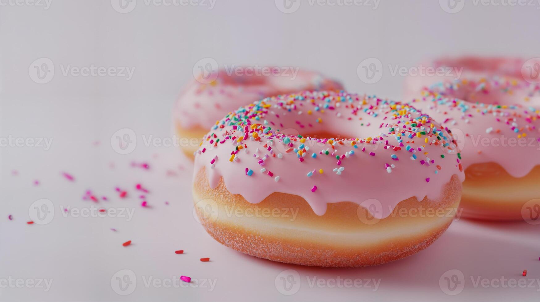 Delicious Pink Frosted Donuts with Sprinkles on a Soft Background photo