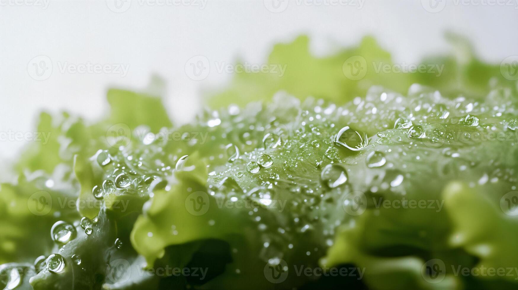 Close-up of Fresh Green Lettuce with Water Droplets Reflecting Light photo