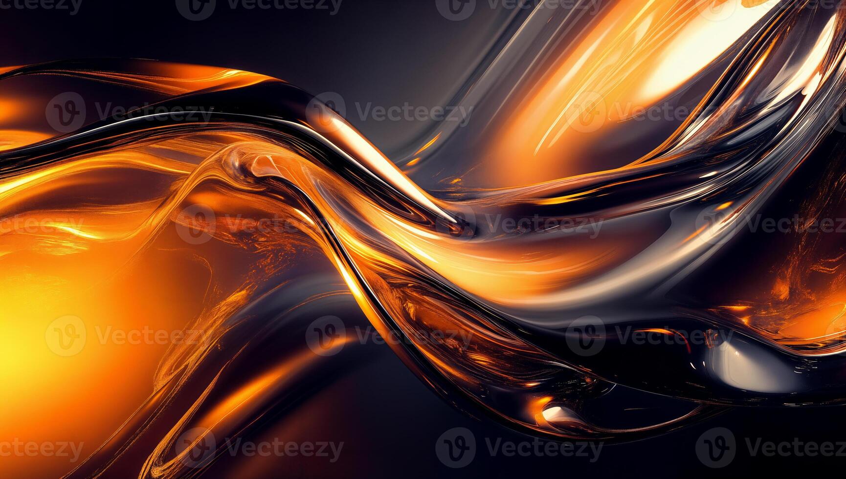 Abstract Orange and Black Fluid Wave Art with Glossy Finish photo
