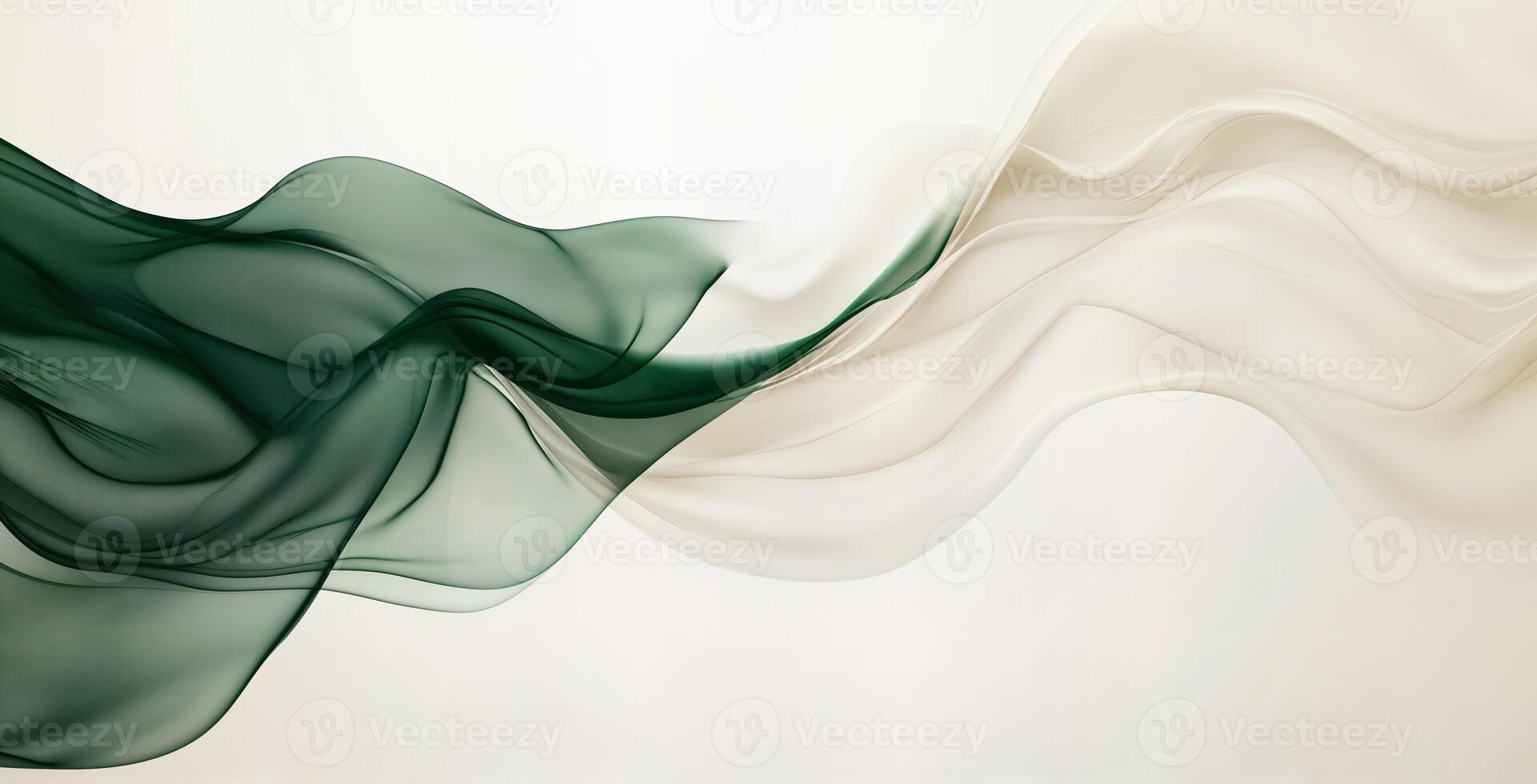 Elegant flow of green and cream fabric waves on a soft background photo