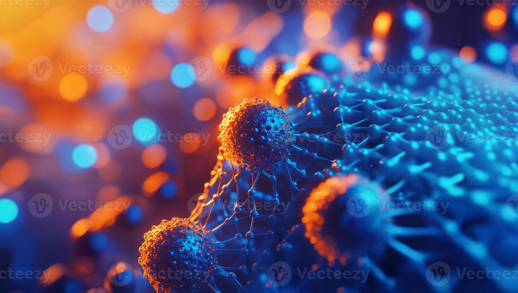 Colorful Microscopic View of Molecular Structures and Network Connections photo