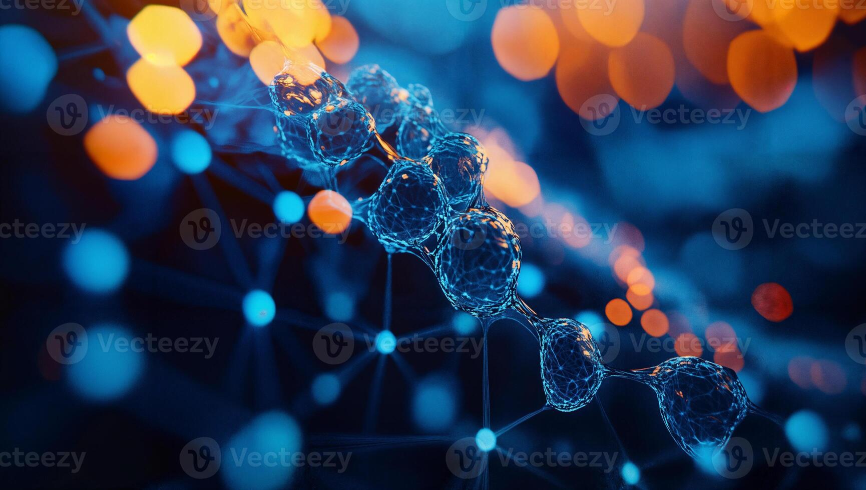 Abstract representation of interconnected molecules with a glowing background photo