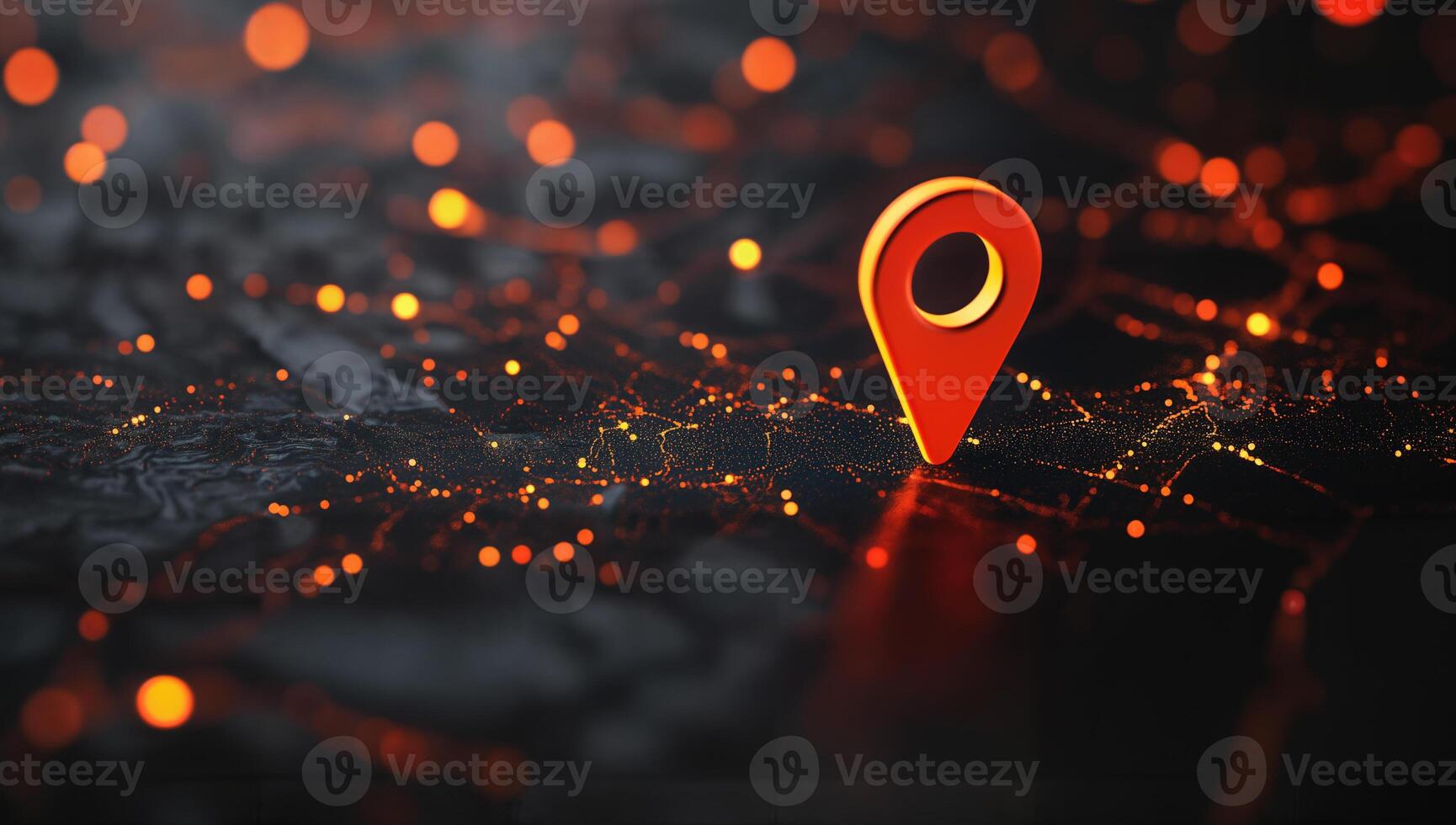 Dynamic Red Map Pin with Glowing Data Network Background photo