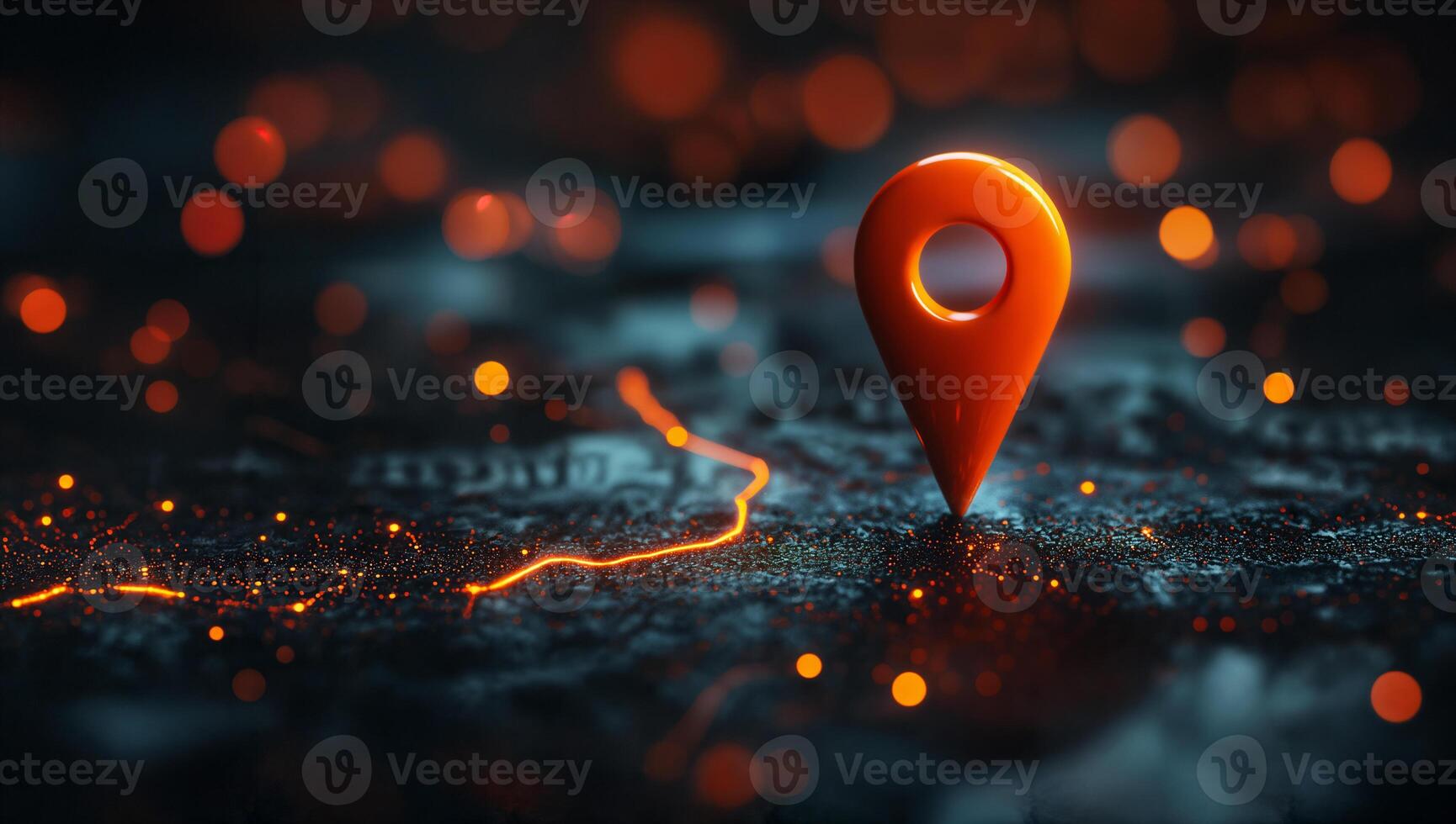 Glowing Orange Location Pin on an Abstract Background photo