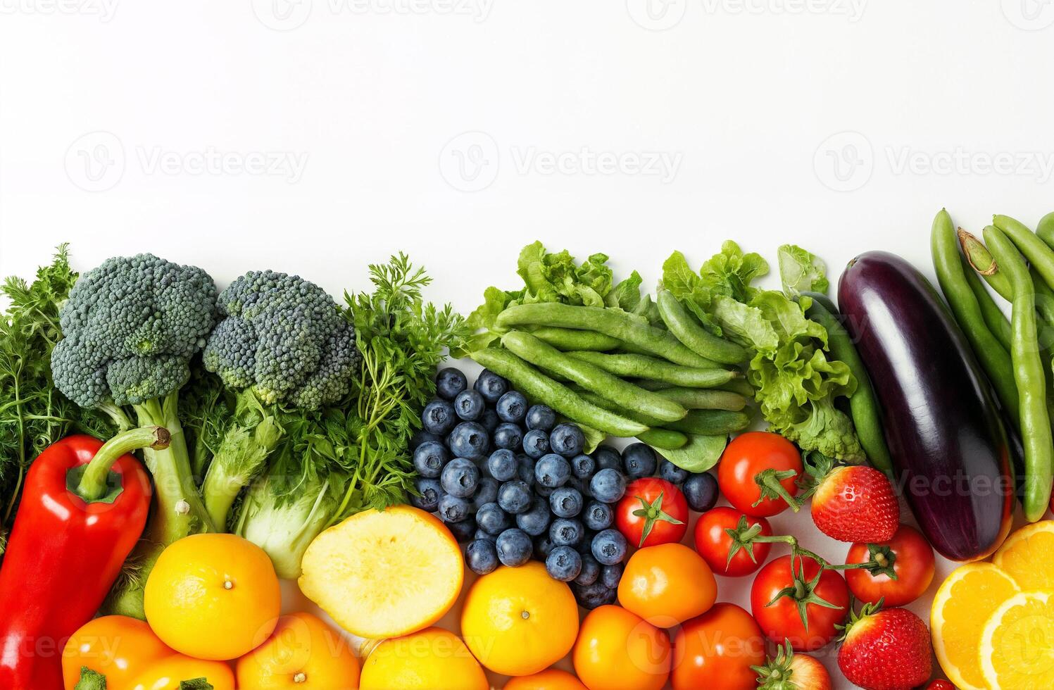 Colorful Variety of Fresh Vegetables and Fruits on White Background photo