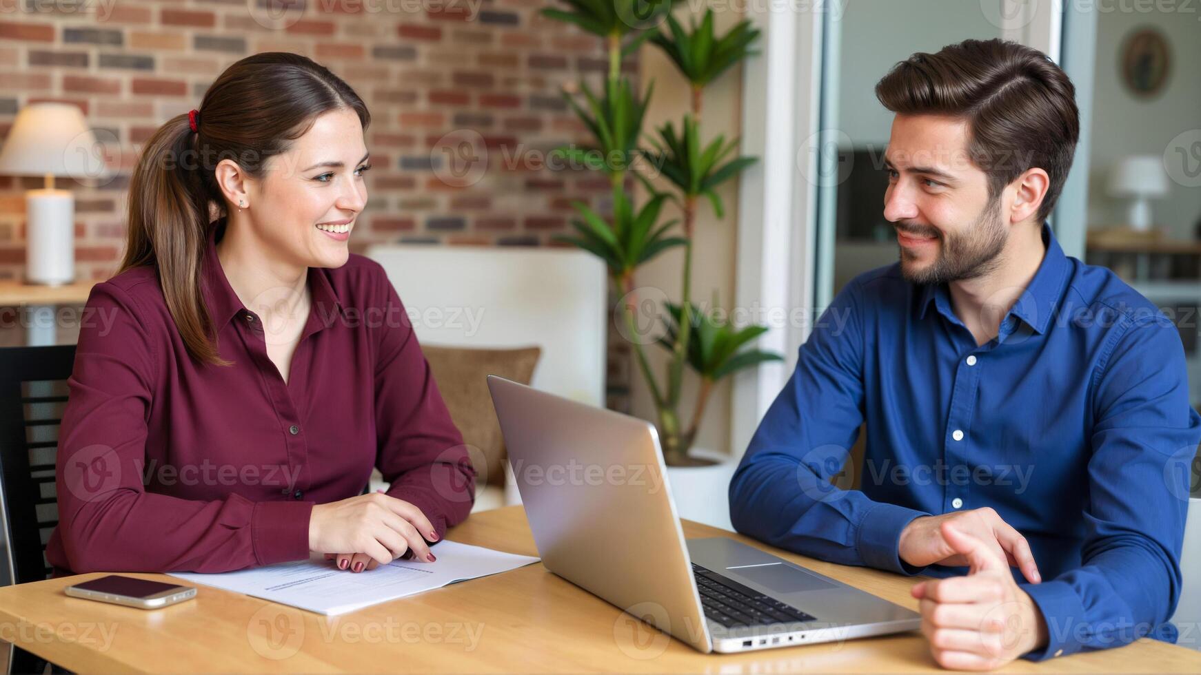 Professional Discussion Between Colleagues in a Modern Workspace Setting photo