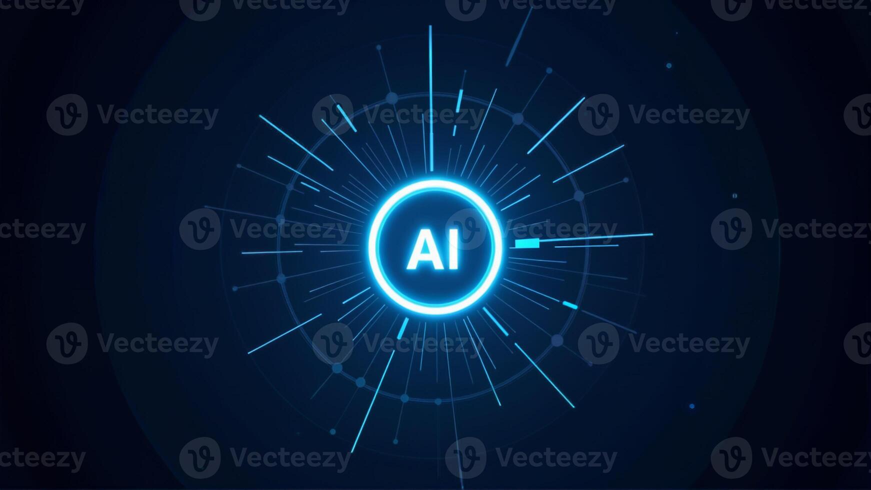 Dynamic AI Concept with Radiating Light Effects on Dark Background photo