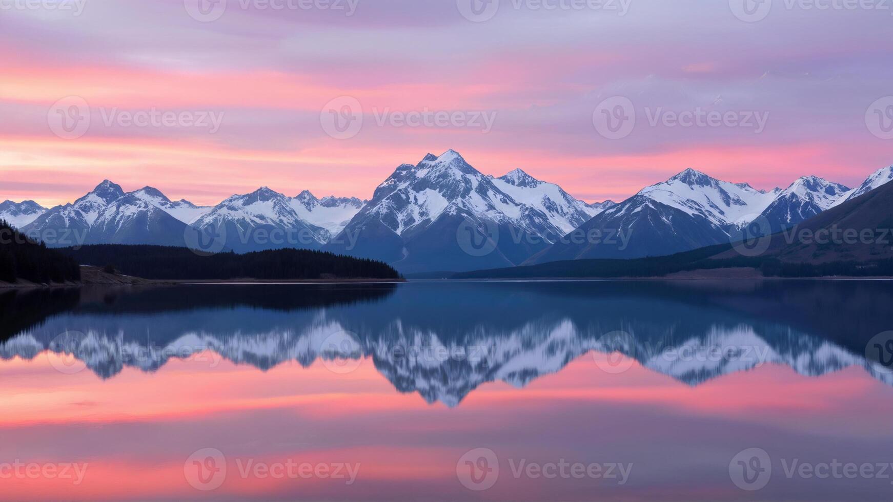 Tranquil Mountain Reflection at Dawn with Colorful Sky photo