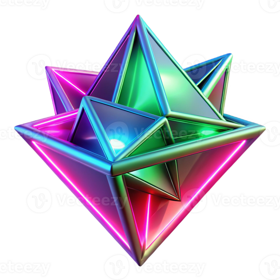 serene traditional Fractured geometric shapes in vibrant neon pink, electric blue, and lime green, with sharp, defined edges, lit by a pulsating strobe light. Style cyberpunk, futuristic genuine png
