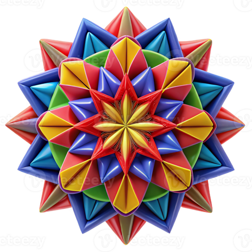 serene rustic A kaleidoscopic array of symmetrical, geometric patterns in bold primary colors, with sharp, contrasting lines, under a bright, even lighting. Style psychedelic, op art original png
