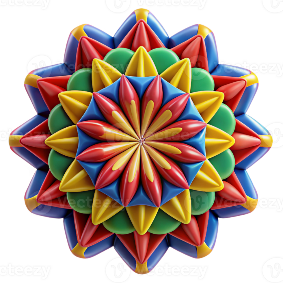 vibrant vintage A kaleidoscopic array of symmetrical, geometric patterns in bold primary colors, with sharp, contrasting lines, under a bright, even lighting. Style psychedelic, op art 4K png
