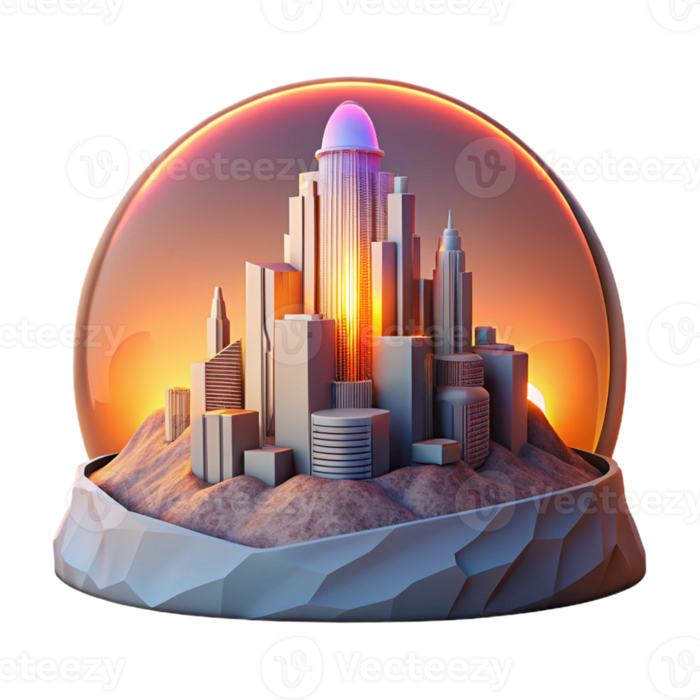 impressive creative A futuristic cityscape built into the side of a colossal asteroid, bathed in the pink and orange glow of a binary sunset. Style Art Deco meets cyberpunk genuine png
