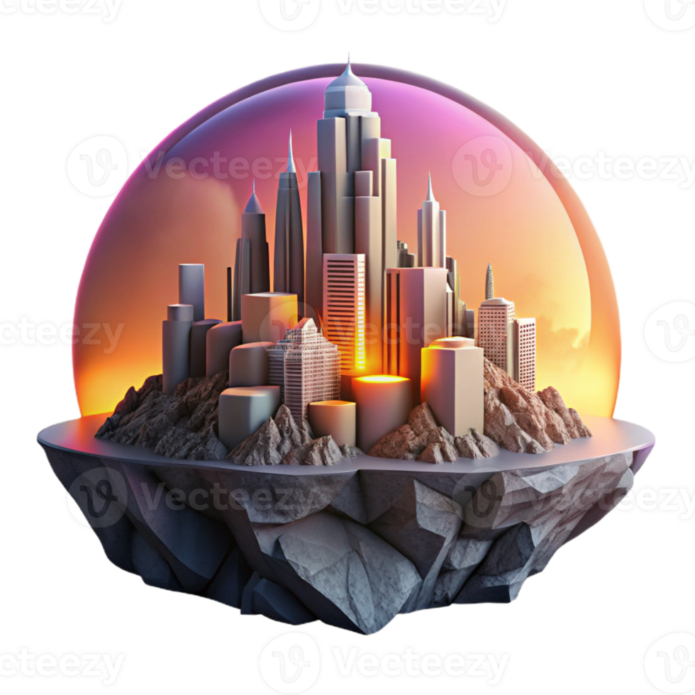 vibrant artistic A futuristic cityscape built into the side of a colossal asteroid, bathed in the pink and orange glow of a binary sunset. Style Art Deco meets cyberpunk detailed png
