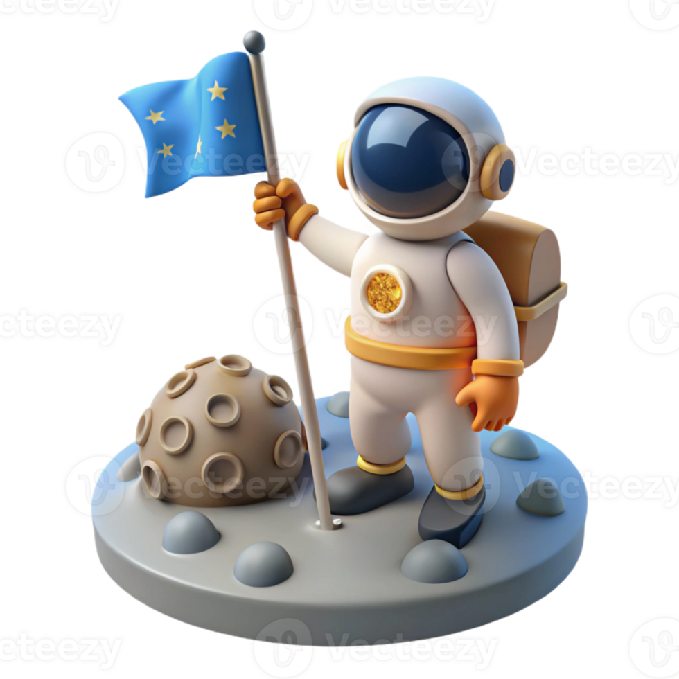 serene modern A lone space explorer planting a flag on a newly discovered planet. Lighting bright, celebratory. Style photorealistic exclusive png