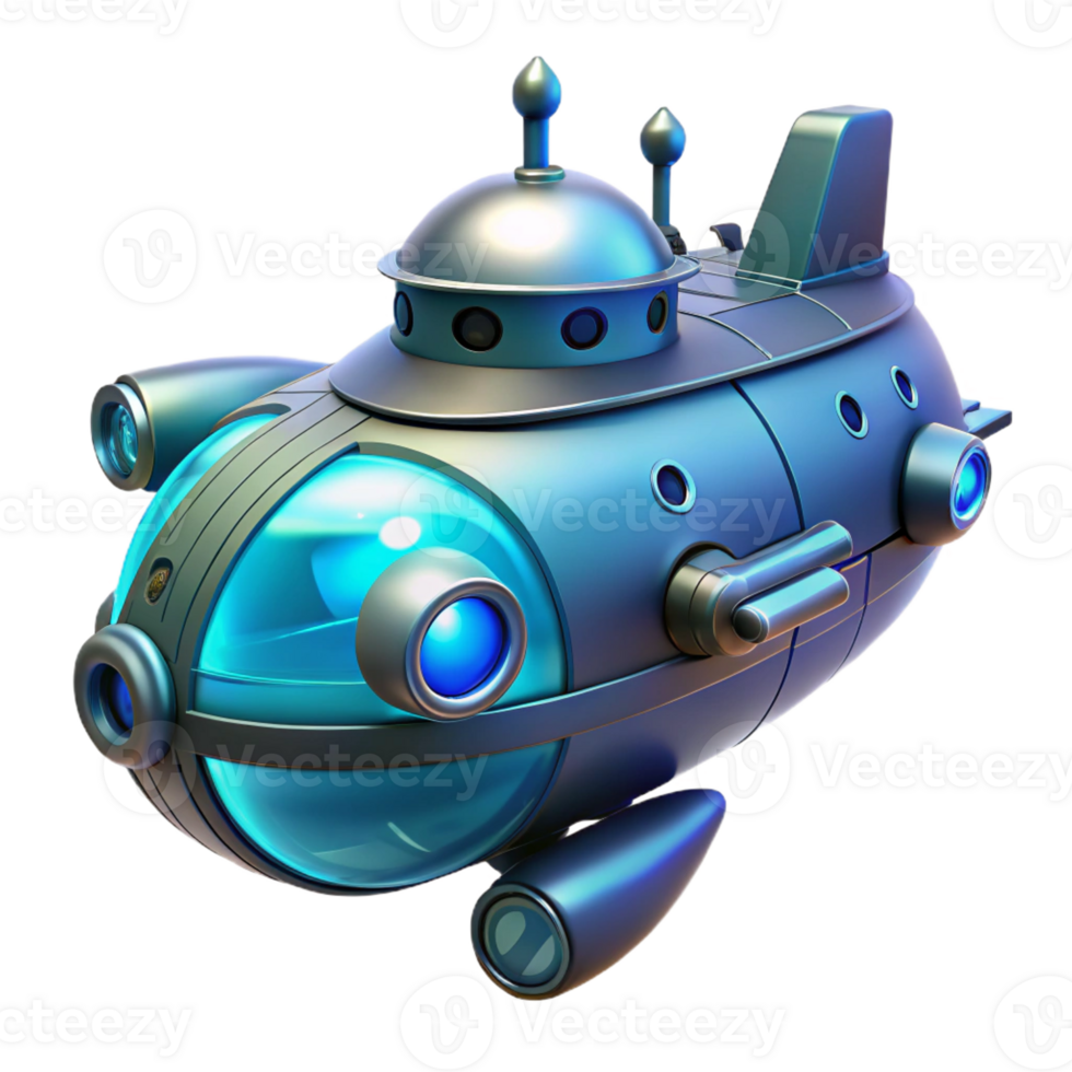 vibrant artistic A futuristic vehicle designed for exploring the ocean depths of an alien planet. Lighting dim, underwater. Style submarine blueprint detailed png