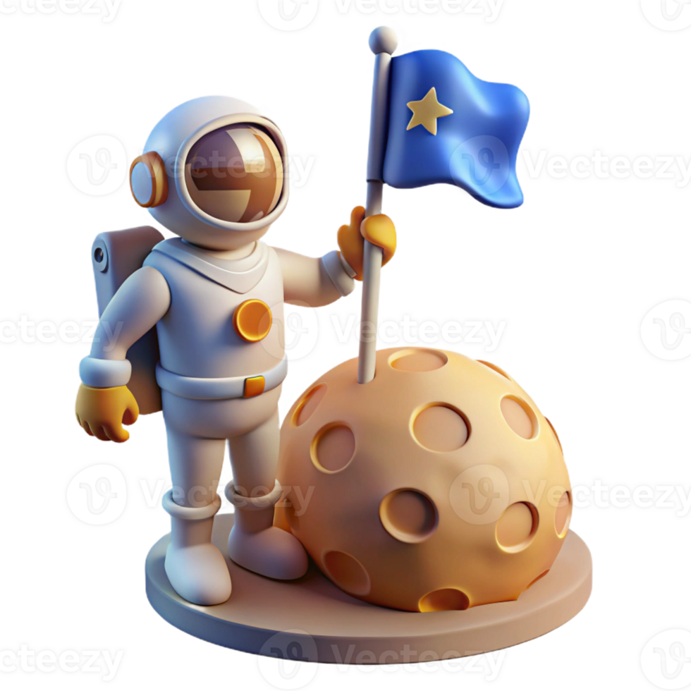 stunning creative A lone space explorer planting a flag on a newly discovered planet. Lighting bright, celebratory. Style photorealistic high resolution png