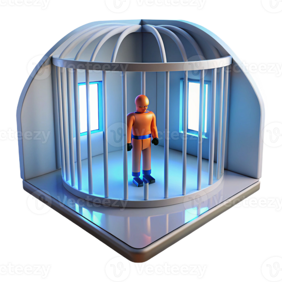 extraordinary vintage A futuristic prison cell containing a lone prisoner bathed in a stark white light. Lighting harsh, sterile. Style dystopian authentic png