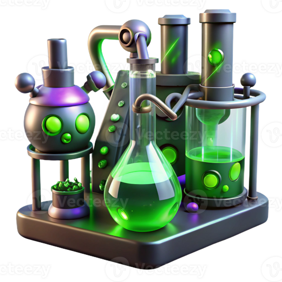 vibrant creative A futuristic laboratory filled with bubbling chemicals and strange scientific equipment. Lighting eerie, green. Style mad scientist 4K png