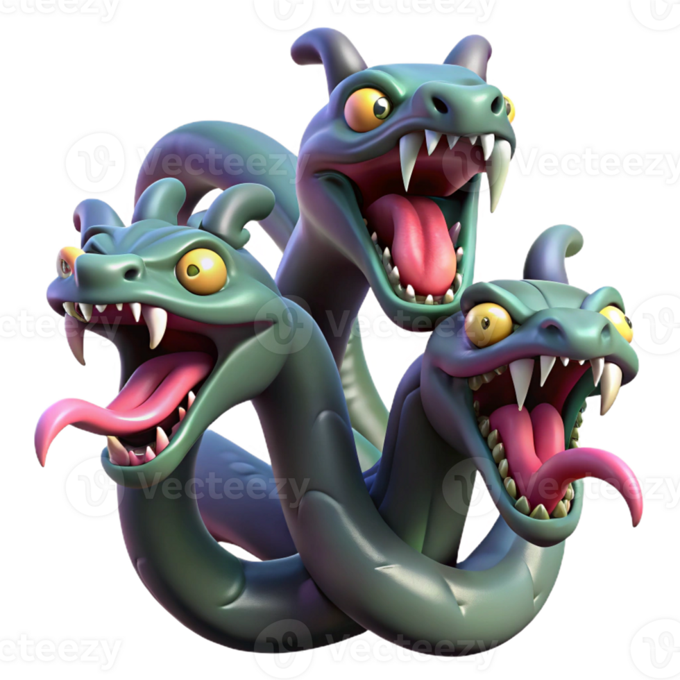 extraordinary artistic A fearsome hydra, with multiple serpentine heads, spitting venom under a blood-red sky. Art style Surrealism authentic png