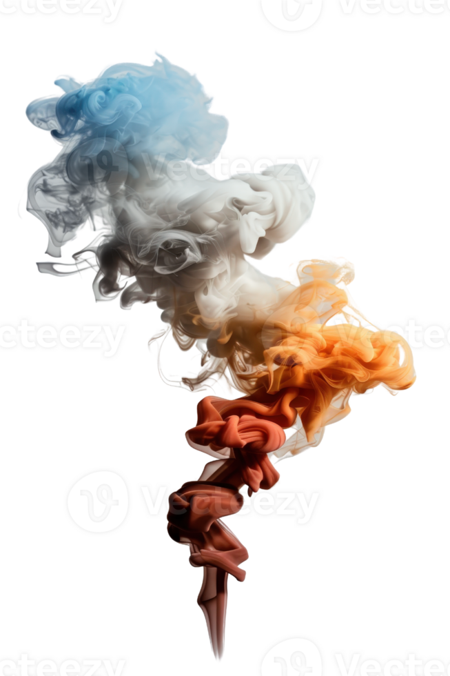 Colorful Swirls of Smoke Forming Abstract Patterns in the Air with Various Tones of Blue, White, Orange and Brown png