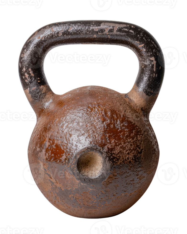 Vintage cast iron kettlebell with rusted surface isolated on white background for fitness and exercise themes png