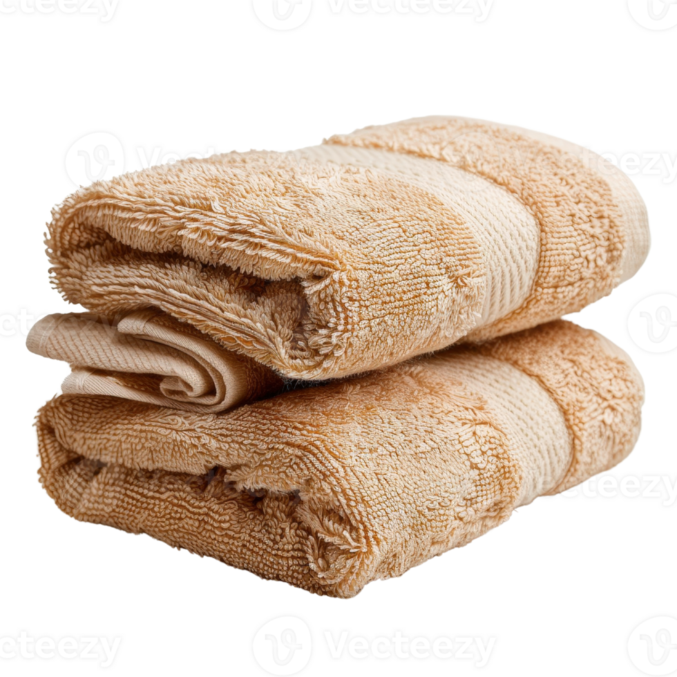 Soft Textured Bath Towels Stacked Neatly for Stylish Bathroom Decor and Comfort in Light Brown Color png
