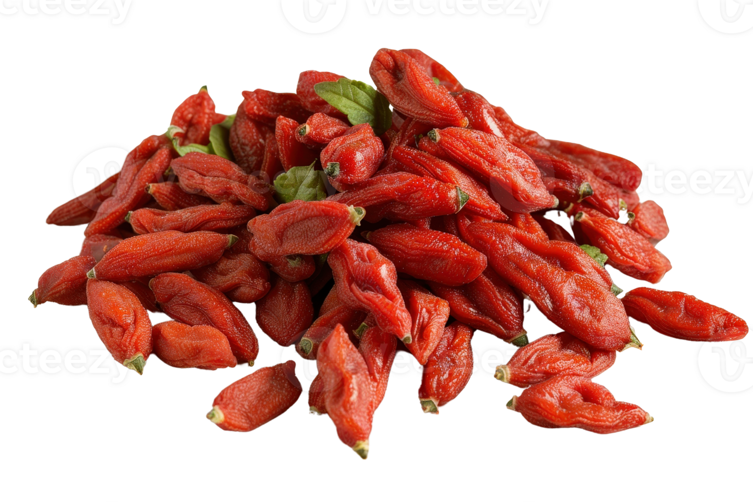 Fresh and Vibrant Goji Berries Piled Together with Green Leaves Showcasing Natural Health Benefits and Nutritional Value png