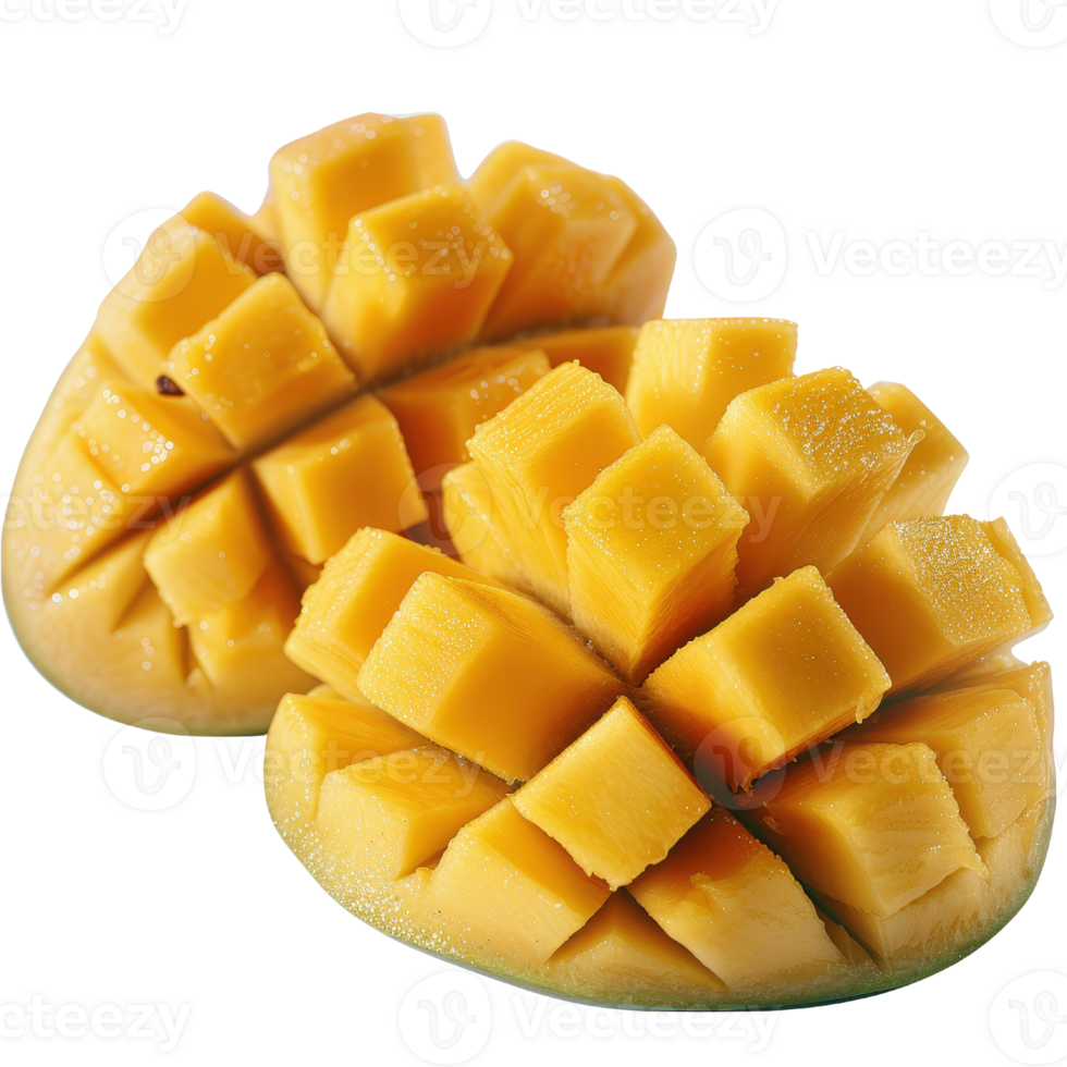 Freshly Cut Mango Slices Displaying Juicy Texture and Vibrant Color on Isolated White Background png