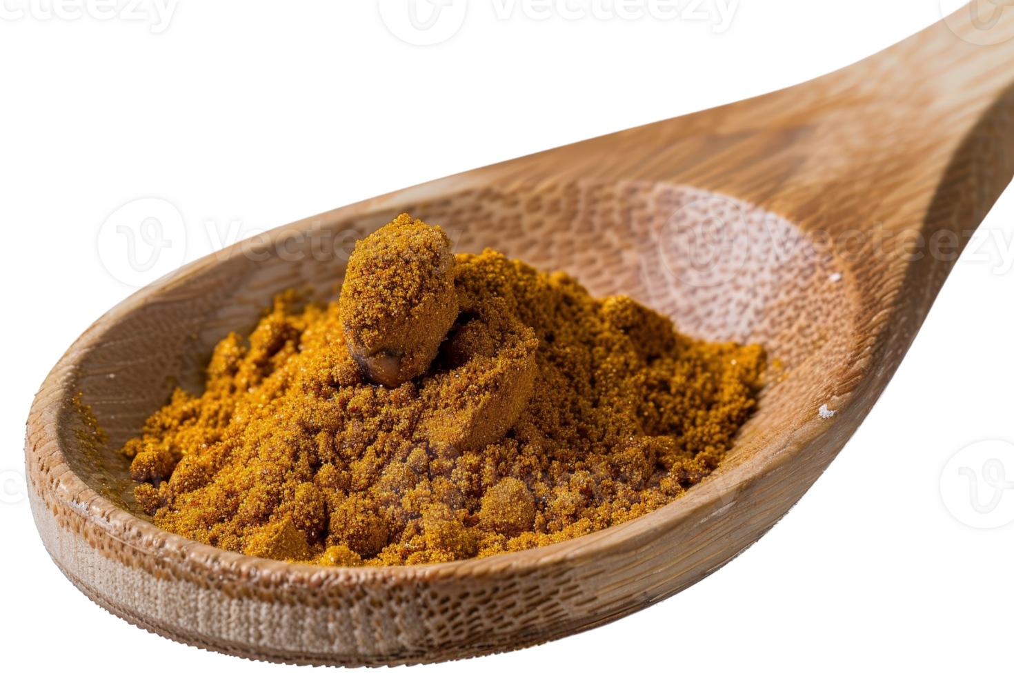 Close-Up of Yellow Spice Powder in Wooden Spoon on White Background for Culinary and Cooking Concepts png