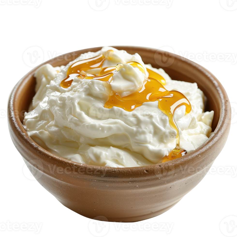 Creamy Yogurt with Sweet Honey Drizzle in Rustic Bowl for Healthy Snack or Breakfast png