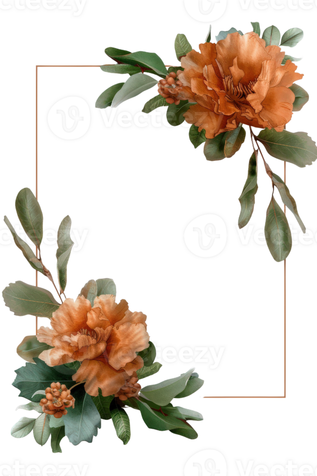 Elegant Floral Arrangement with Orange Flowers and Green Leaves on a Black Background for Stunning Visual Impact png