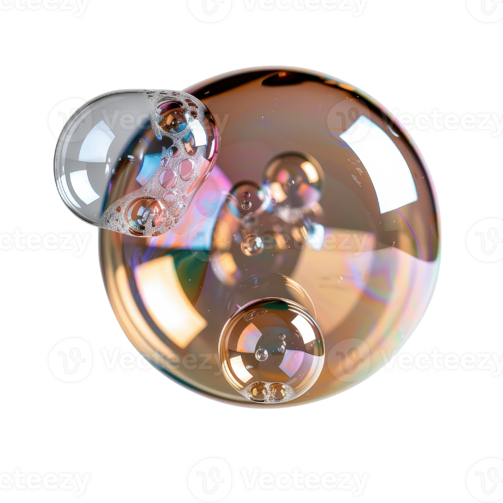 Bubbles Floating in Air with Reflections and Iridescent Color Patterns, Close-Up View of Soap Bubbles png