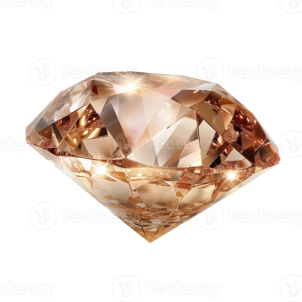 Glimmering Facet Cut Brown Diamond Gemstone with Stunning Reflections and Sparkling Highlights in Isolated Background png