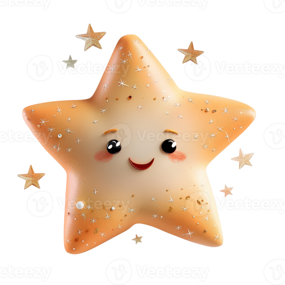 Cute and Cheerful Cartoon Star Character with a Smile and Shiny Details on an Isolated Background png