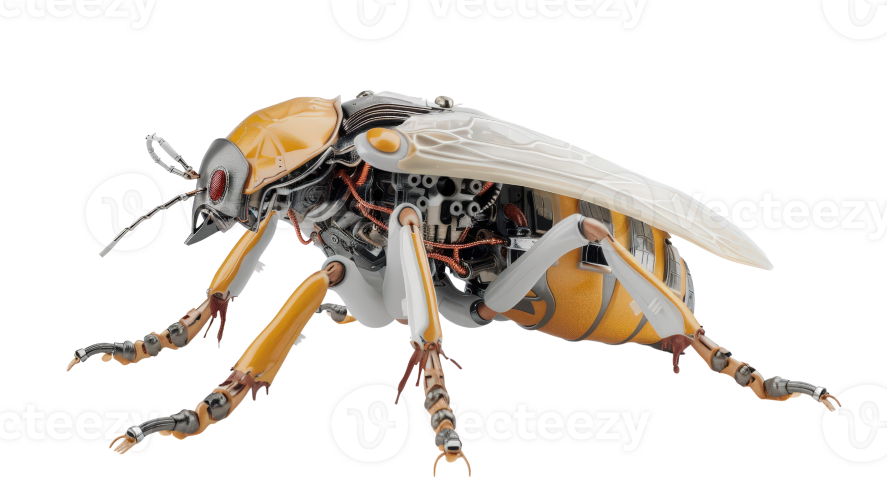 Futuristic Robotic Bee with Intricate Mechanical Design Celebrating Nature and Technology Fusion in Bold Colors png