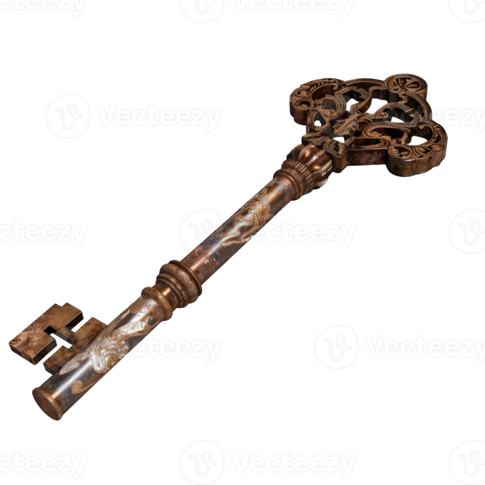 Ornate Vintage Key with Intricate Design, Ideal for Antique Collections and Decorative Use in Home Decor Projects png