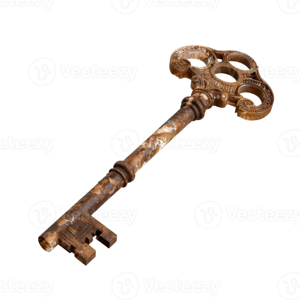 Vintage ornate key with intricate design and weathered texture, symbolizing mystery and adventure in heritage and tradition png