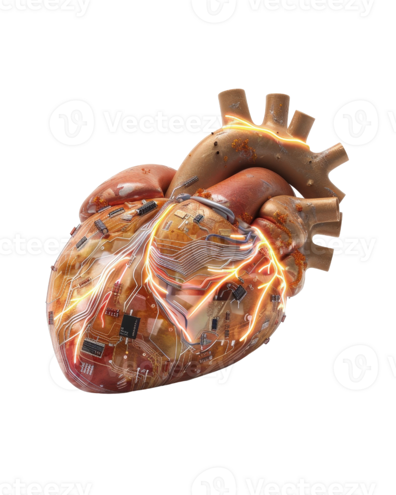 Futuristic Heart Design Combining Technology and Human Emotion in a Creative and Artistic Visual Representation png