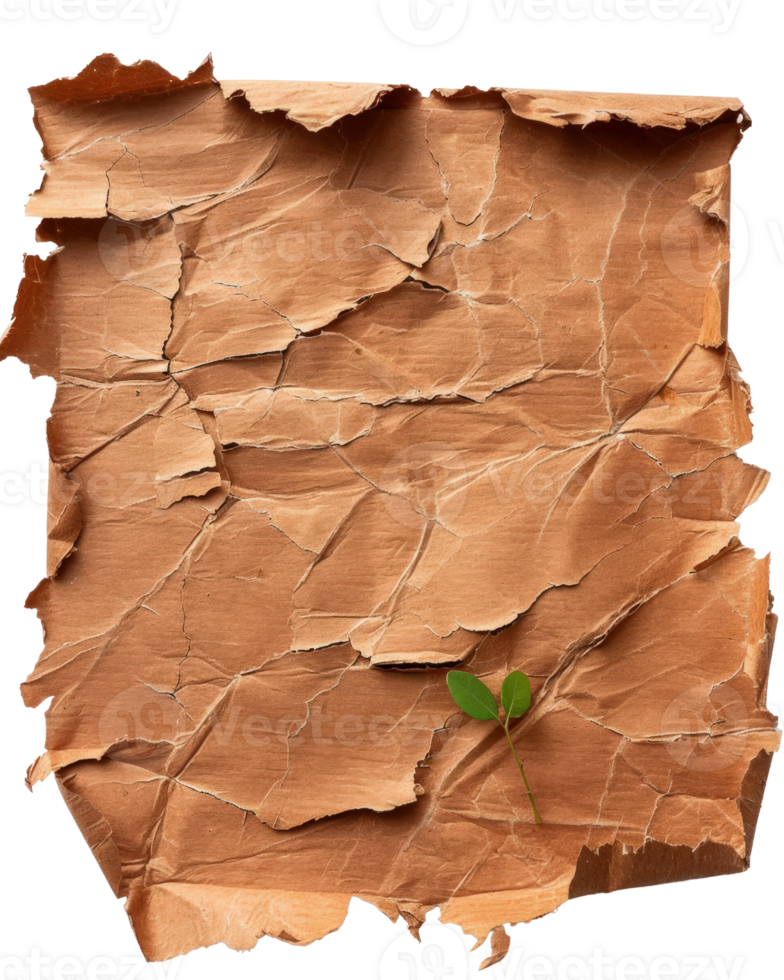 Textured Brown Crumpled Paper Background with Green Sprout on Natural Surface for Eco-Friendly Designs and Concepts png