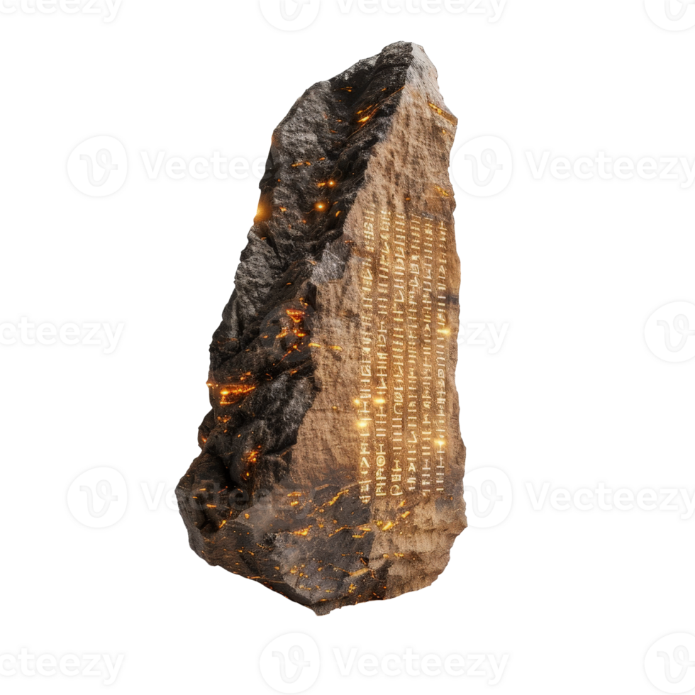 Ancient Stone Tablet with Glowing Inscriptions and Mysterious Symbols in an Artistic Presentation png