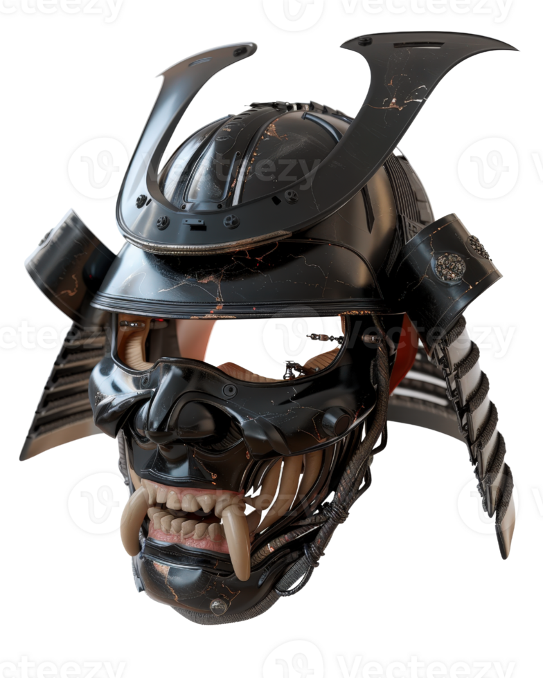 Detailed View of a Traditional Samurai Helmet with Intricate Design and Textured Finish, Ideal for Art and History Themes png