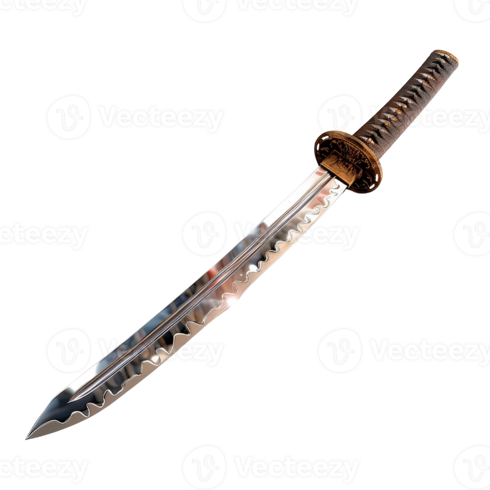 Detailed Image of a Traditional Sword with Textured Handle and Unique Blade Design Showcasing Craftsmanship and Utility png