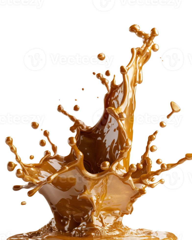Dynamic and Captivating Splash of Rich Brown Liquid with Droplets Freezing in Time Against a Clean White Background png