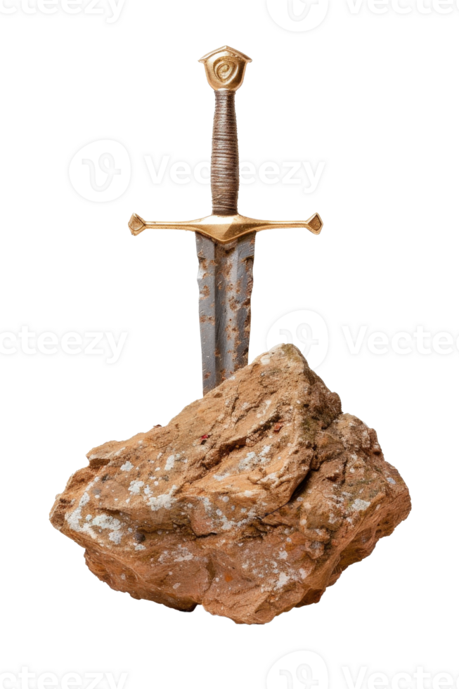 Sword Embedded in a Large Rock, Symbolizing Strength, Valor, Mythology, and Heroic Legends in a Dramatic Display png