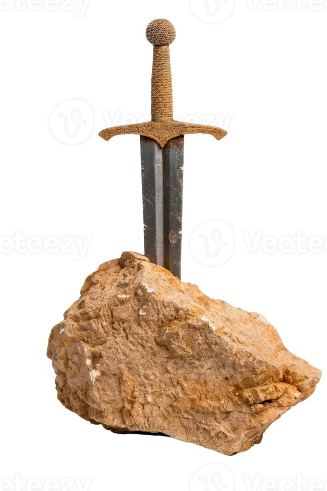 Sword Embedded in Stone Symbolizing Strength, Valor, and Mythical Legends in a Captivating Display of Historical Elements png