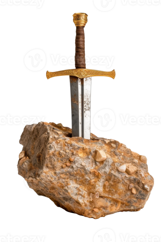 Sword Embedded in Rock Surrounded by Natural Texture and Colors Capturing the Essence of Strength and Determination png