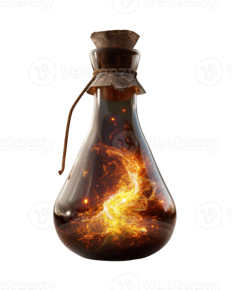 Enchanted Potion Bottle with Glowing Swirls and Sparkling Effects in a Vintage Style Container png