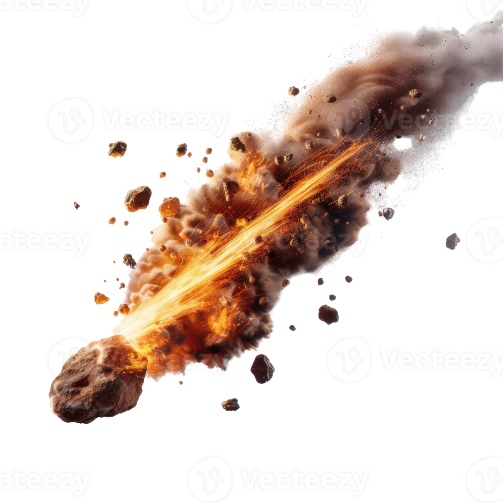 Asteroid Impact with Explosive Force Creating Detailed Dust, Smoke and Debris in Outer Space Environment png