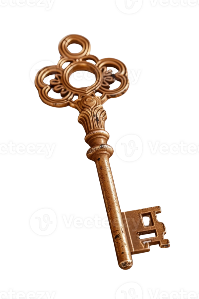 Vintage Ornate Key with Intricate Design and Classic Shape on a White Background for Decorative Use or Conceptual Imagery png
